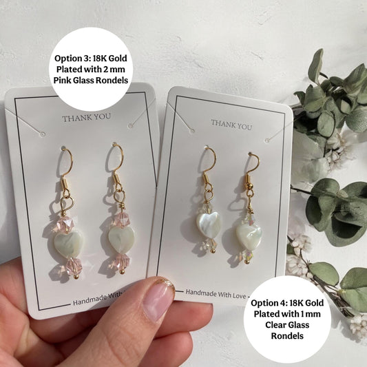 Shell Heart Dangle Earrings, 18k Gold Plated or Sterling Silver Plated, Valentine’s Gift for Her