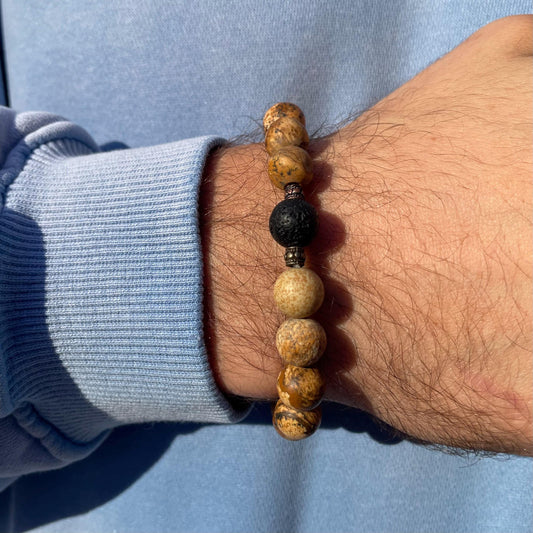 Matte Jasper & Lava Stone Men's Bracelet | 8mm Beaded Stretch Bracelet for Men