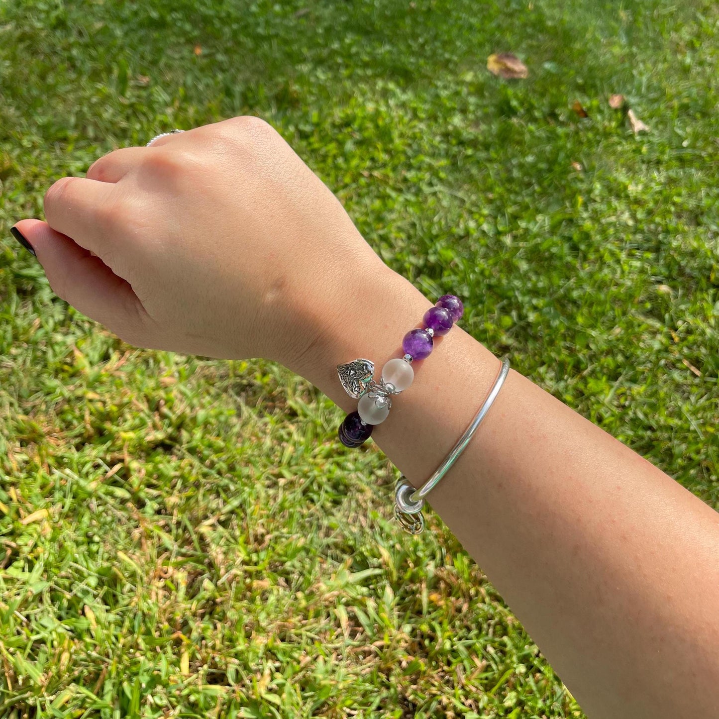 Amethyst Locket - Natural 10 mm Gemstone Bracelet