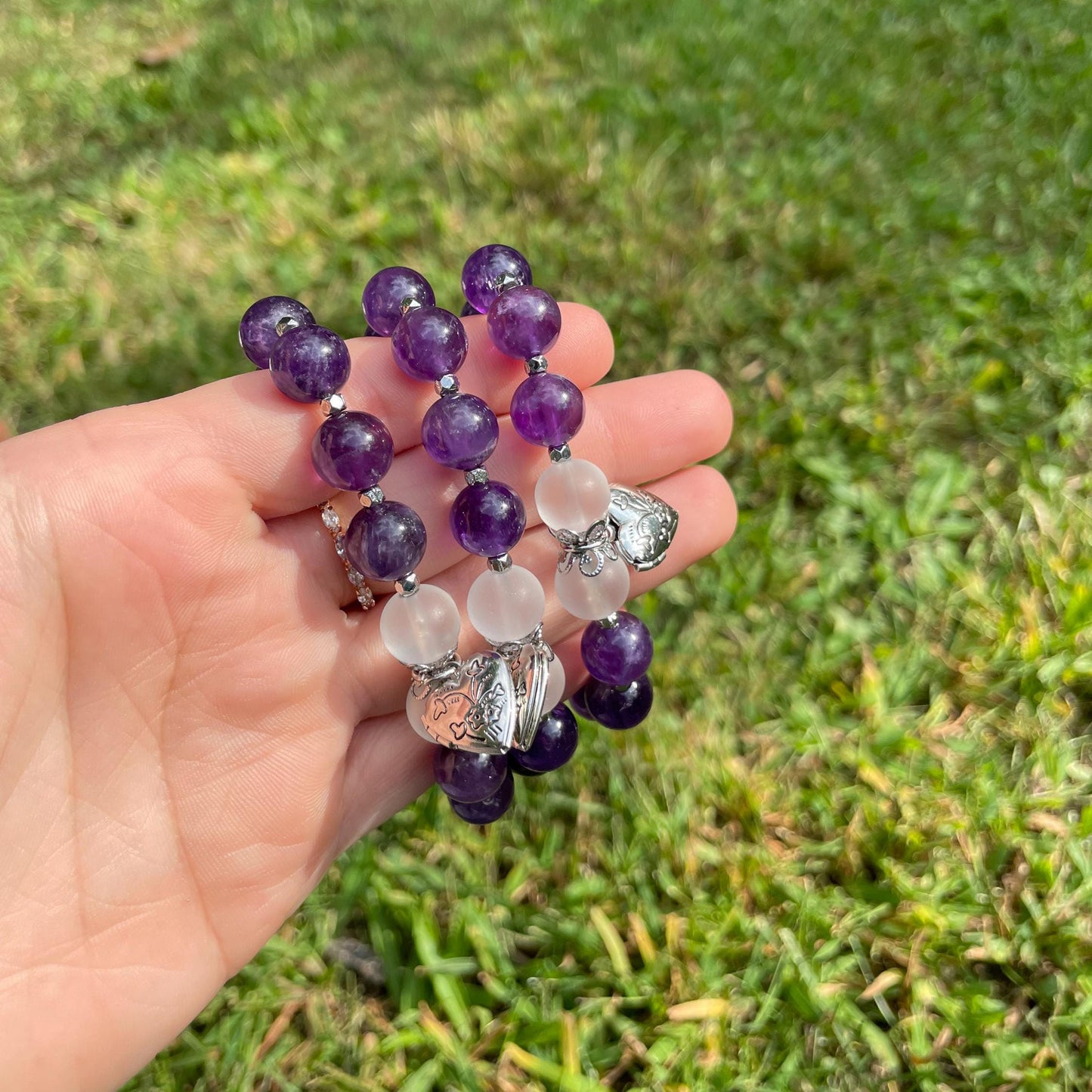 Amethyst Locket - Natural 10 mm Gemstone Bracelet