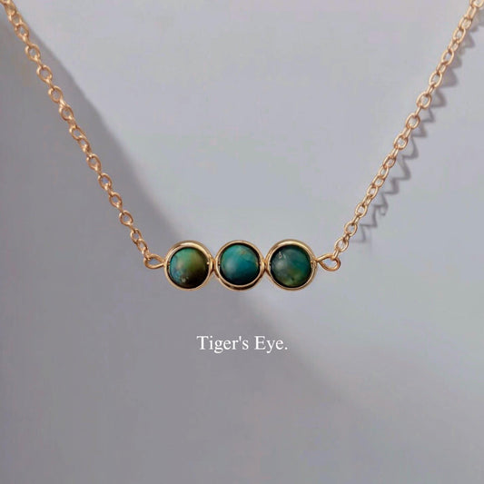 Gold Tiger’s Eye Necklace – Dainty Gemstone Bar Necklace, Minimalist Healing Crystal Jewelry