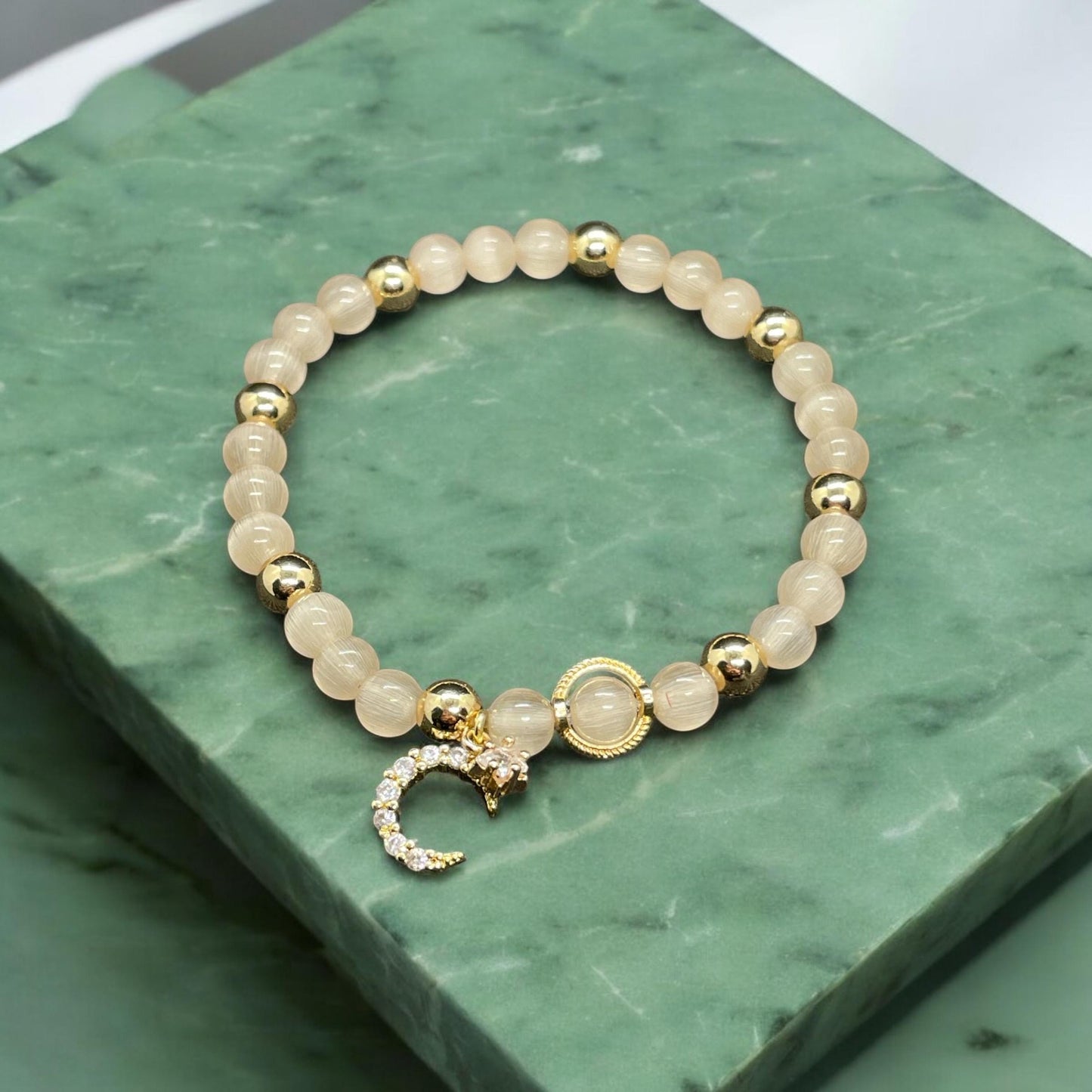Celestial Moonstone Bracelet with Gold Accents