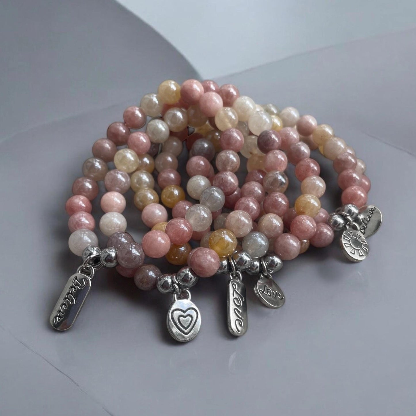 Sparkle Sunstone Bracelet with Silver Charms