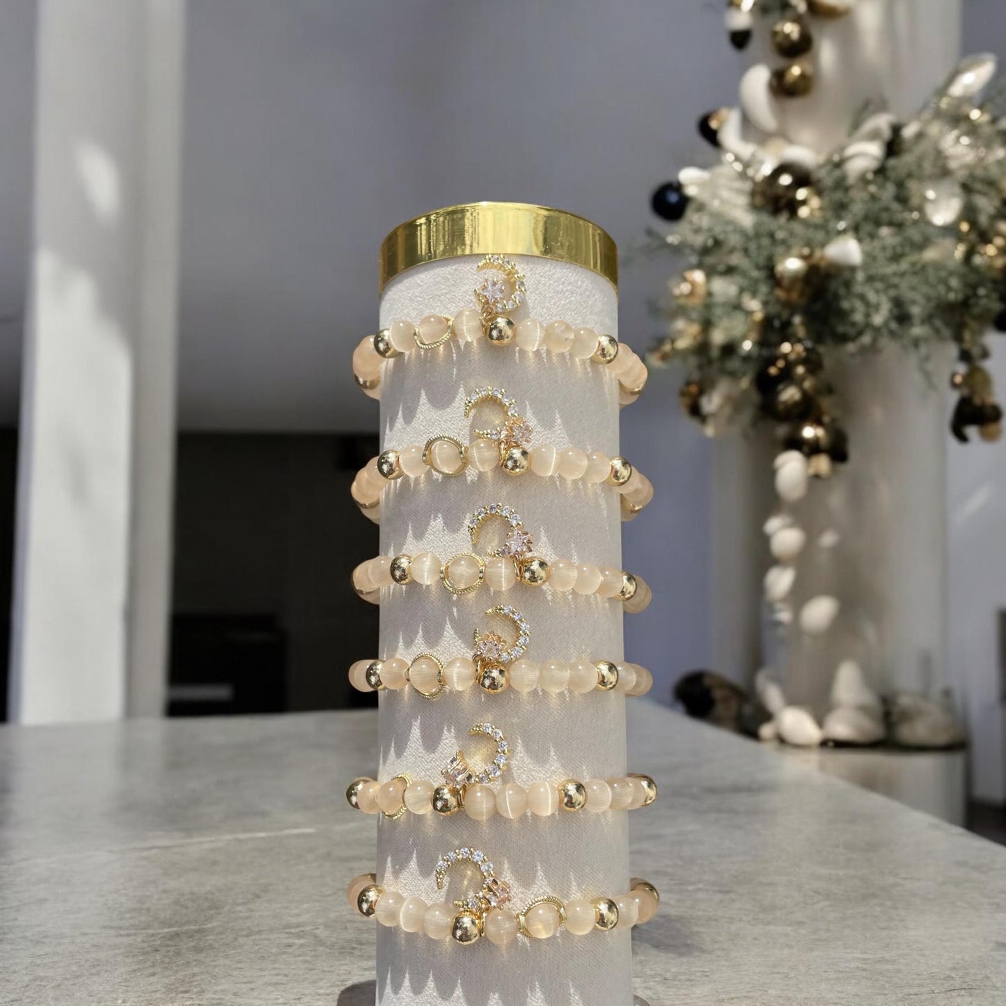 Celestial Moonstone Bracelet with Gold Accents