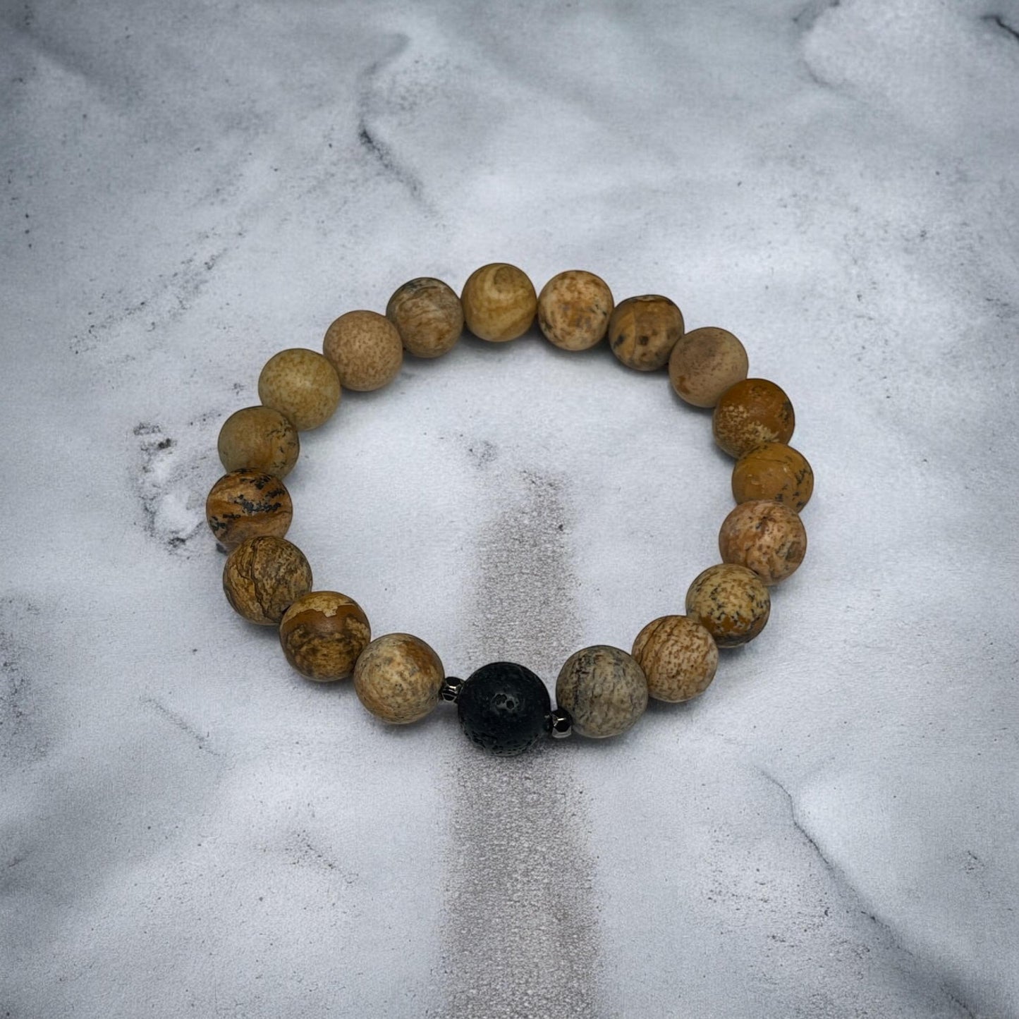 Matte Jasper & Lava Stone Men's Bracelet | 8mm Beaded Stretch Bracelet for Men