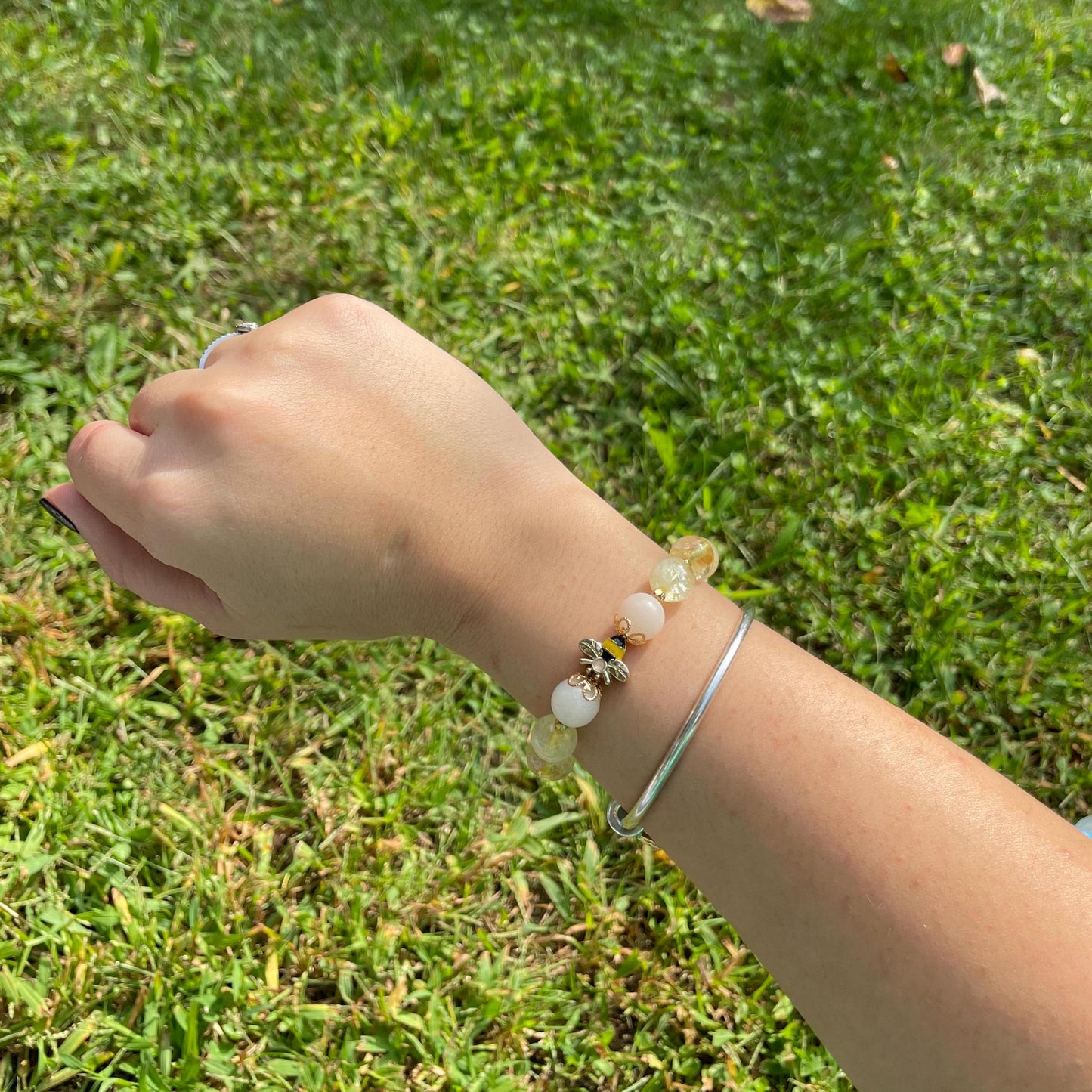 Citrine and Opal Bee Bracelet - Natural 10 mm Gemstone Bracelet