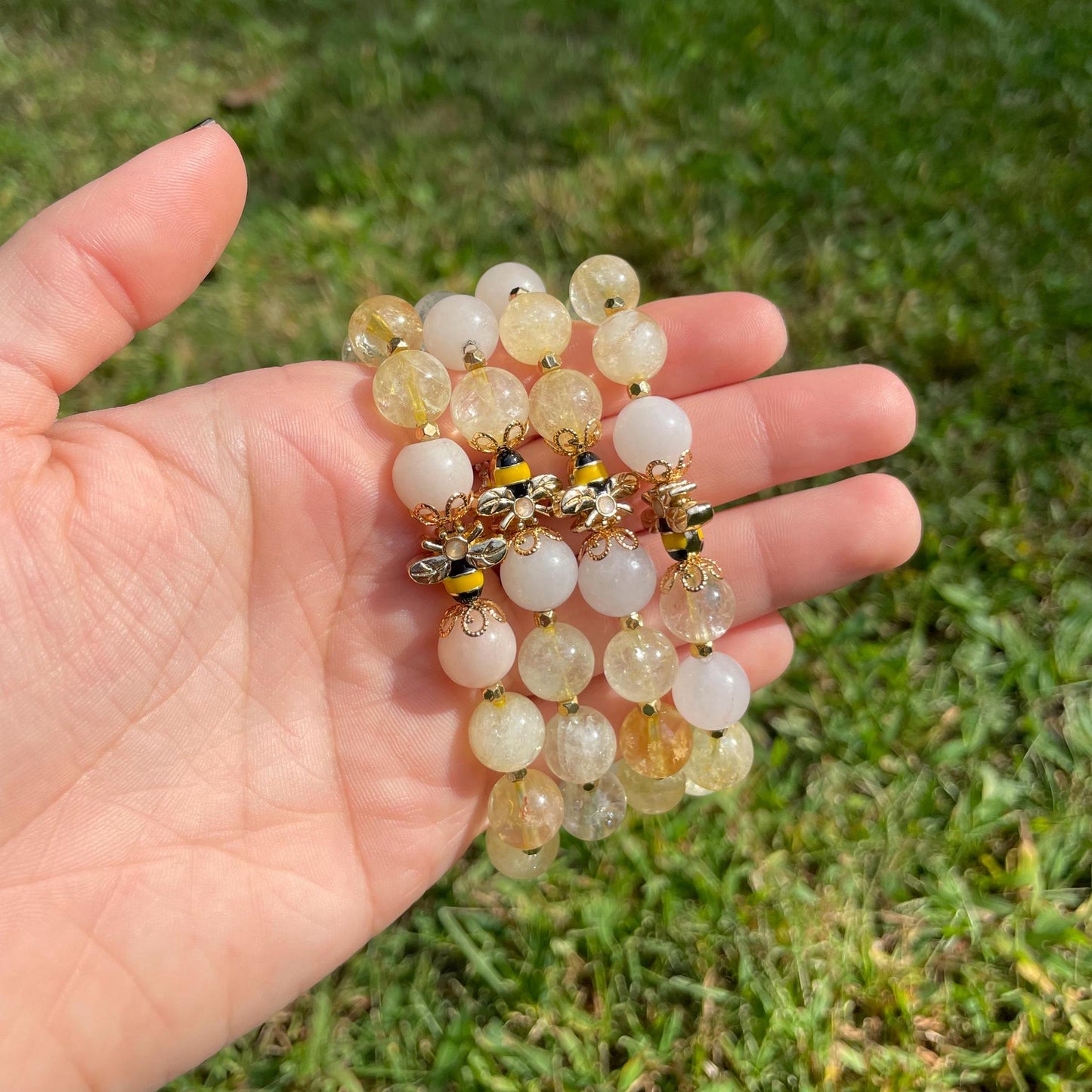 Citrine and Opal Bee Bracelet - Natural 10 mm Gemstone Bracelet